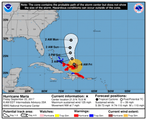 National Hurricane Center's 3-day forecast track for Hurricane Maria. Image: NHC