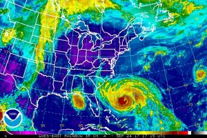 Latest satellite view shows how large the storm has become off the southeastern US. Image: NOAA