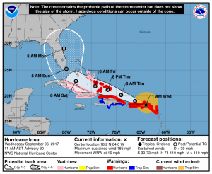 Current forecast track for Hurricane Irma from the National Hurricane Center. Image: NHC
