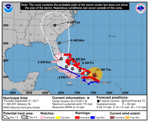 Latest forecast track from the National Hurricane Center, with new Hurricane Watches up for Florida. Image: NHC