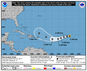 Official 5-day forecast track for Hurricane Irma from the National Hurricane Center. Image: NHC