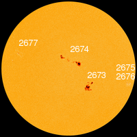 A look at the Sun's visible disk on September 5th, showcasing the two massive sunspot groups. Image: SDO/HMI