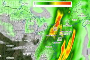 Heavy rain will spread across the northeast, creating isolated flooding conditions. Image: weatherboy.com