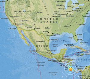 A strong earthquake struck just west of the central west coast of Costa Rica. Image: USGS