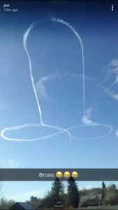 US Navy pilots used their E/A-18 Growler to sketch a penis with their contrail in the sky over Washington this week. Image: Anahi Torres / Twitter