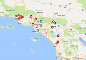 Map of current fire locations, as of lunchtime on December 11, 2017. Image: Cal Fire