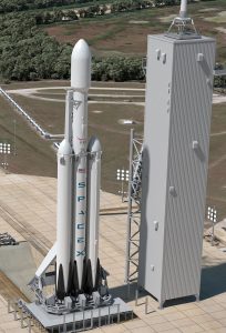 Official Artist Representation of Falcon Heavy on the launchpad. Image: SpaceX