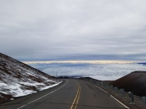 The roads at Mauna Kea were re-opened on December 2, 2017 after the first winter storm of the meteorological winter brought a coating of snow and ice to Hawaii's summits. Photograph: Weatherboy
