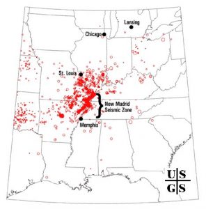 Since 1974, there have been more than 4,000 earthquakes near the New Madrid Seismic Zone. Scientists believe a large earthquake here in the future isn't a matter of if but when. Image: USGS
