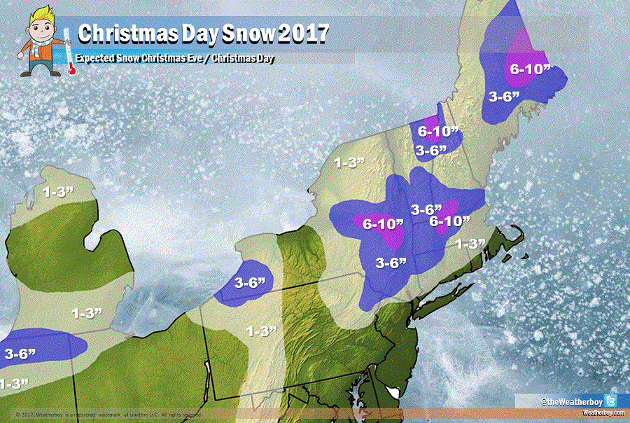 Expected snow from Christmas Eve to Christmas Day in the northeast. Image: Weatherboy