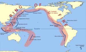 The Pacific Ring of Fire is a region around the Pacific that is extremely active with earthquakes and volcanoes. Image: UN