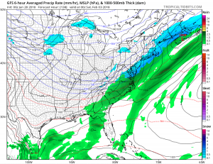Rain will change to snow over portions of the northeast as a more significant storm system moves through on Groundhog's Day and the following Friday. Image: Tropicaltidbits.com