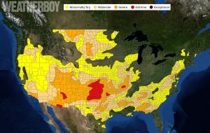 Latest Drought Monitor Map showed drought conditions growing. However, forecast wet conditions over the next 2 weeks should diminish the drought. Image: Weatherboy.com