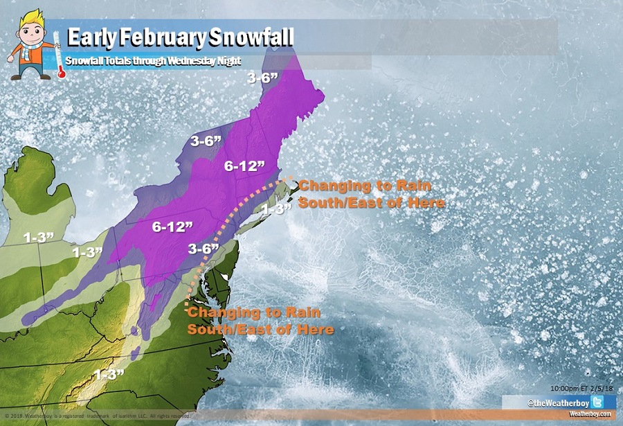 A new winter storm will bring significant snow back to portions of the northeast late Tuesday into Wednesday. However, warm air will surge up the coast, bringing rain to places like Philadelphia and New York City (and points south and east) even if they start out as snow.  Image: Weatherboy