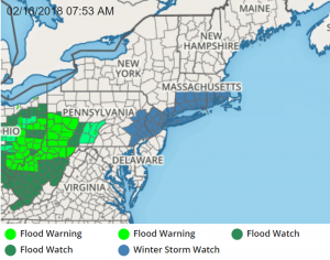 Winter Storm Watches are up in the blue shaded region in the northeastern US. Image: Weatherboy.com