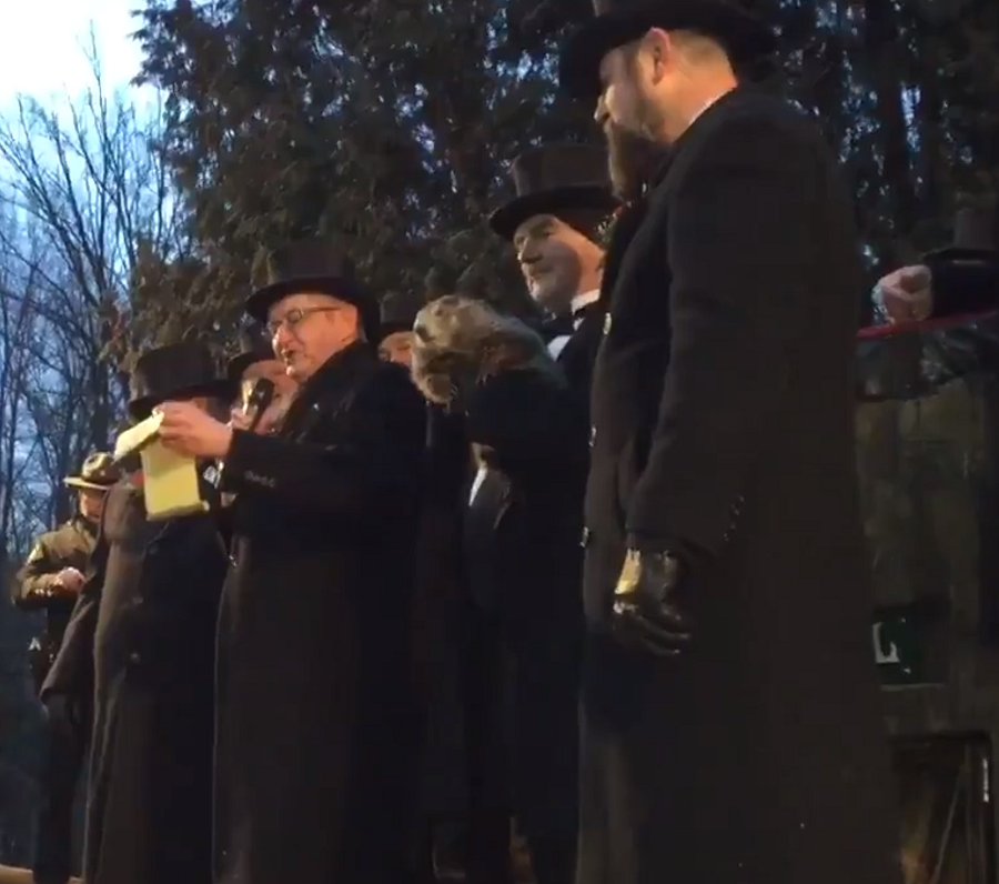 Punxsutawney Phil, middle, makes his folklore forecast known during Groundhog Day 2018 festivities in Pennsylvania. Photo: Weatherboy