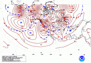 Forecast surface chart for Friday shows the center of the significant East Coast storm over or near New Jersey. Image: NWS