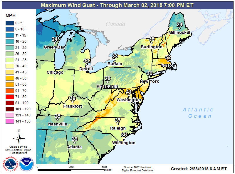 Damaging winds and wind gusts will be one of many severe elements impacting the eastern United States in the coming days. Image: NWS