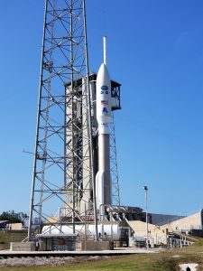 The GOES-S weather satellite sits atop the Atlas V rocket at NASA Kennedy Space Center on the day before launch. Photograph: Weatherboy