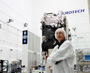 Dr. Ken Kremer stands in front of the GOES-S satellite in the weeks ahead of its launch. Dr. Kremer is now providing exclusive photographs to Weatherboy of key earth science missions on the US East Coast. Photograph: Dr. Ken Kremer Exclusively for Weatherboy