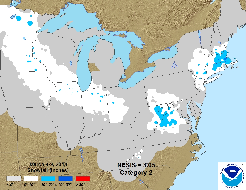 In 2013, Virginia was the heavy snow "jackpot" zone for a system that brought accumulating snow to much of the Midwest, Great Lakes, Mid Atlantic, and Northeast regions. Image: NOAA