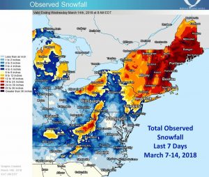 Snowfall has been quite heavy across the Northeast in just the last week, as this snowfall observation report map from the National Weather Service shows. Image: NWS