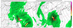 Two low pressure systems could provide a 1-2 punch to portions of the northeast with soaking rains in the coming days. Image: TropicalTidbits.com