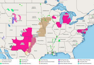 Red Flag Warnings appear in hot pink on this latest advisory map. Image: Weatherboy.com