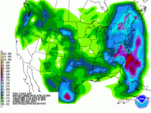 Soaking rains are expected in the eastern United States from a series of low pressure systems. Image: NWS