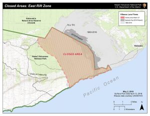 Due to the increased volcanic activity, Hawaii Volcanoes National Park closed more than 15,000 acres of the park. Image: NPS Map/Mark Wasser