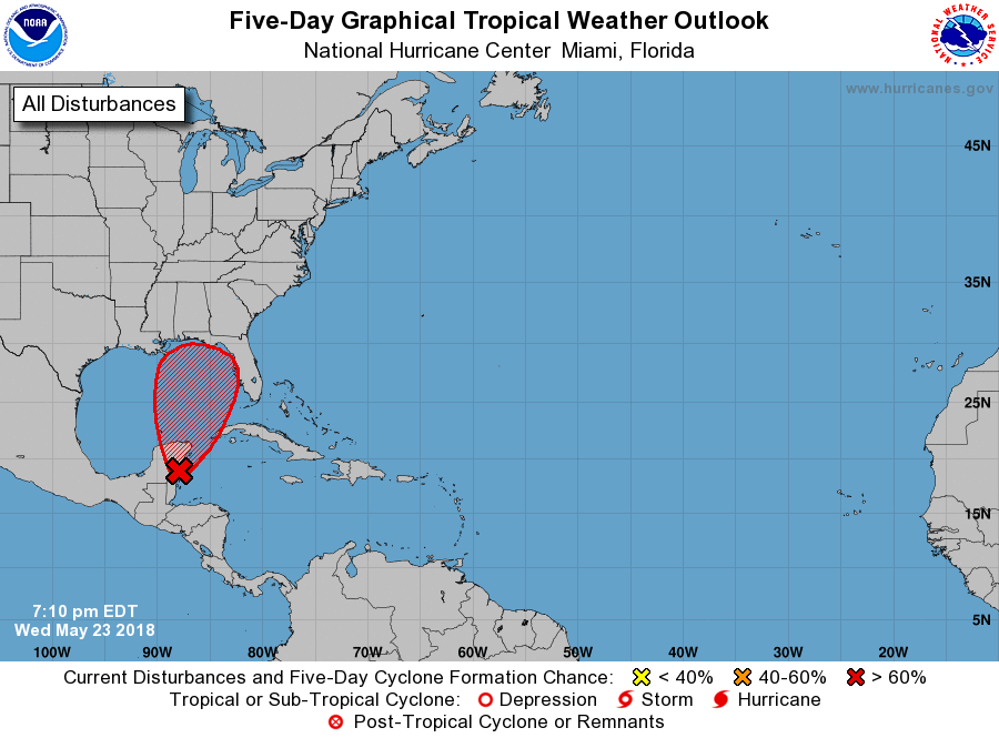 The National Hurricane Center believes there's a 70% chance of a tropical cyclone formation over the next 5 days.  Image: NHC