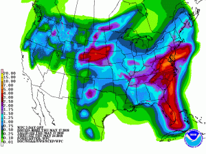 Soaking rains are expected over the US, with the heaviest amounts expected in the Mid Atlantic over the next 5 days. Image: NWS