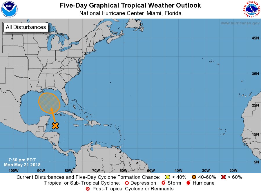 The National Hurricane Center is monitoring an area for possible development in the Gulf of Mexico over the next few days. Image: NHC