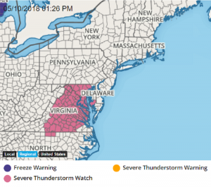 The National Weather Service has started issuing advisories in the Mid Atlantic due to the severe weather threat. Up-to-date warning information can be found at https://weatherboy.com/current-warnings/  Image: Weatherboy.com
