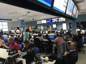 Evaluators watch over how situations during the simulation are handled and address any problems that may arise during the hurricane Coleman simulation. Image: Weatherboy