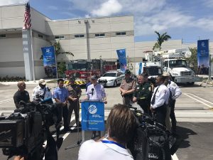 Florida Governor Rick Scott holds a press conference outside the FPL Operations Center. Image: Weatherboy