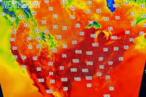 Current heat index map shows that even after 6pm ET, extremely hot/humid conditions persist over a very large part of the country. Image: weatherboy.com
