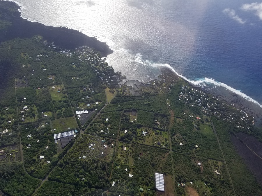 A Weatherboy team meteorologist covering the volcanic eruption in Hawaii captured this view of Kapoho just days before it was inundated with lava. This photograph was captured on the morning of Saturday, June 2, 2018. Image: Weatherboy