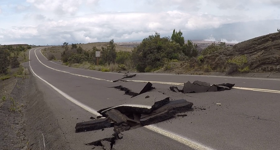 Seismic activity inside Hawaii Volcanoes National Park has damaged roads there. Photograph: Hawaii Volcanoes National Park