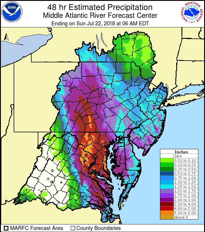 The coastal storm that impacted the Mid Atlantic this weekend was responsible for dumping as much as 9" of rain in portions of the Mid Atlantic. Image: NWS