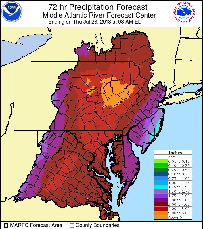 Dangerous floods are expected to impact portions of the Mid Atlantic this week. Image: NWS