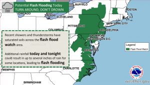 Flood advisories continue to be issued by the National Weather Service as heavy rains continue to pound portions of the Eastern U.S.  Image: NWS