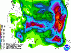 Heavy rains well over 5" are possible along portions of the U.S. East Coast over the next week. Image: NWS