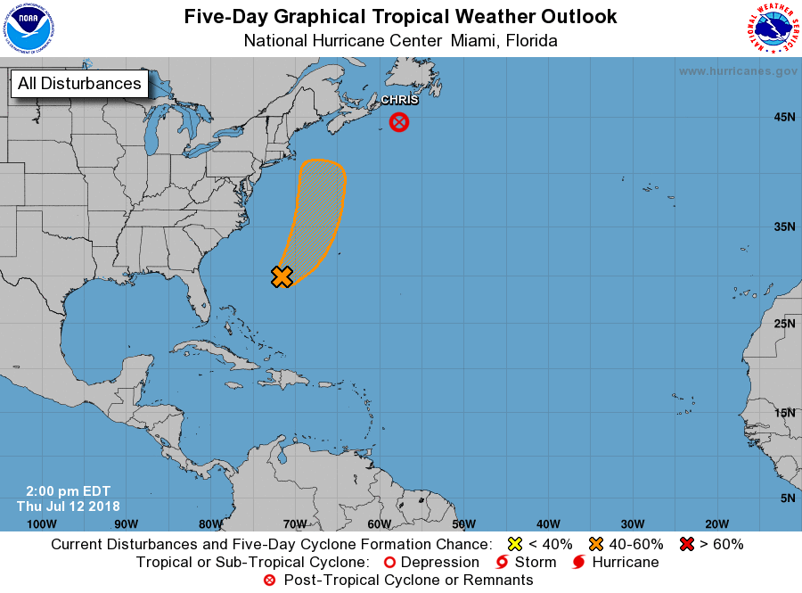 Latest five day outlook from the National Hurricane Center. Image: NHC