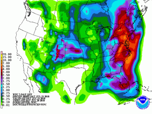 Heavy rain is expected to fall over the eastern United States over the next 7 days. Even beyond this 7 day period, more rain is likely. Image: NWS