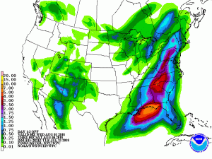 Five day precipitation outlook shows heavy rain concentrated in the eastern US. Image: NWS