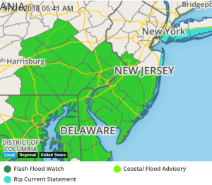 The National Weather Service has started issuing Flash Flood Watches for portions of the Mid Atlantic. Image: weatherboy.com