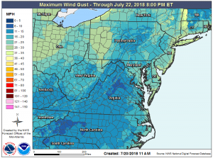 Winds associate with the coastal storm could become quite strong, with gusts over 30mph possible along Delaware beaches, the Jersey Shore, and Long Island. Image: NWS