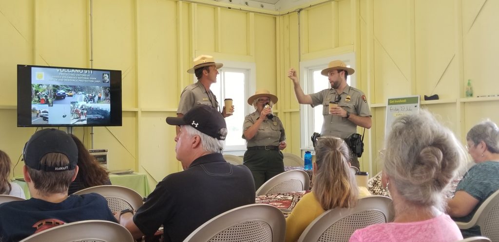 National Park Service Rangers hosted an informal "Coffee Talk" event for visitors on Friday, July 27, 2018. Photograph: Weatherboy