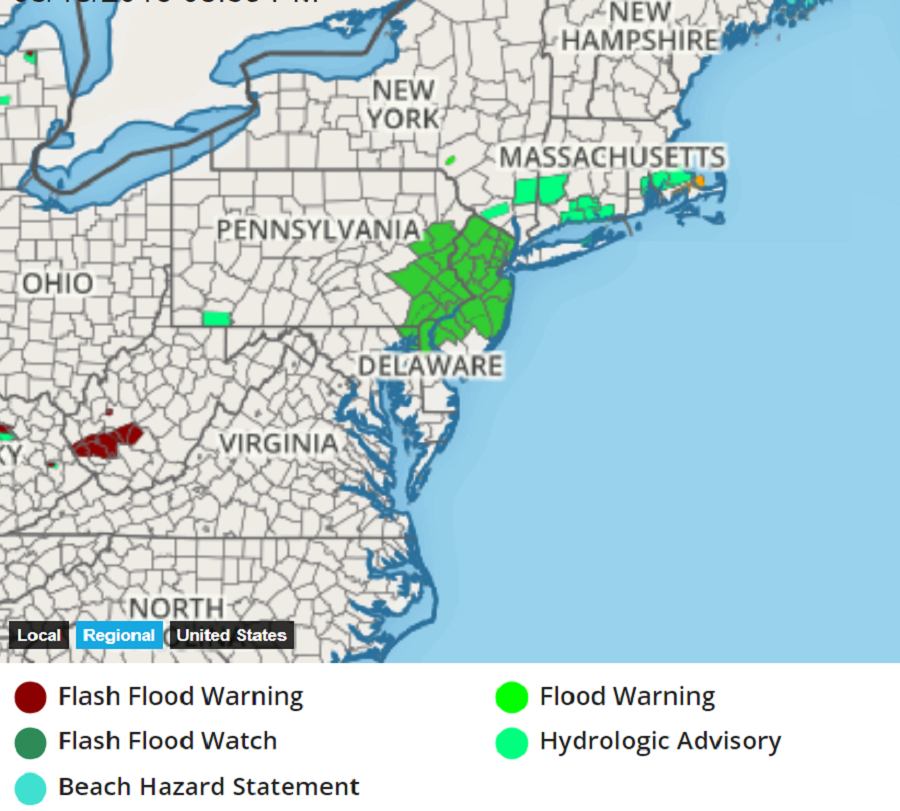 With more flooding possible, the National Weather Service has issued flood related advisories for portions of the northeast.  Image: weatherboy.com